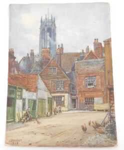John Dobby Walker (British 1863-1925). White Swan Yard Pavement, York, watercolour, signed,...