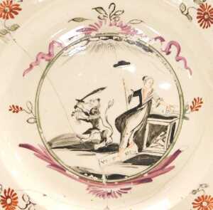 A late 18thC Leeds Creamware plate, Dutch decorated, the centre painted with a figure of Liberty... - 2