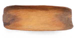 An Austrian cow bell, and a wooden carved bowl, possibly Australian Aboriginal, 47cm wide. (2) - 2