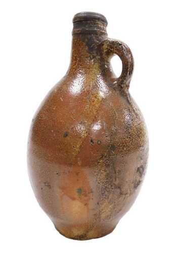 An 18thC German brown salt glazed stoneware Bellarmine flagon, 30cm high.