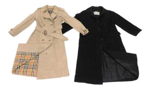 A Burberrys beige trench coat, with belt, underarm measurement approx 39cm, together with an...
