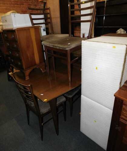 Furniture, comprising a small serpentine fronted four drawer bedside chest, raised on bracket...
