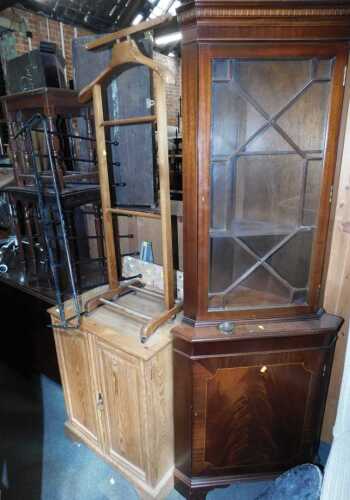 Furniture, comprising a WorkMate, a small pine two door cupboard, a corner cabinet, a suit...