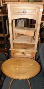Furniture, comprising a pair of pine bedside chests with single drawer and tier below, a small...