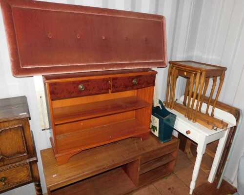 Furniture, comprising a modern hall table, with two drawers and two shelves below, a lightwood...