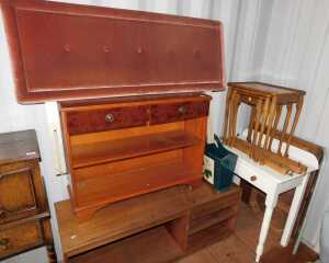 Furniture, comprising a modern hall table, with two drawers and two shelves below, a lightwood...