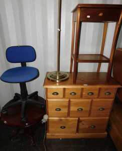 Furniture, comprising a large pine finished chest of four short drawers over three short drawers...