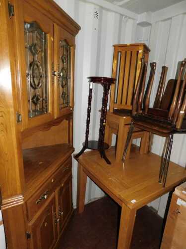 Furniture, comprising an extending dining table, raised on square legs, two chrome finished...