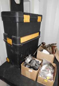 Tools, to include two toolboxes, engine parts, etc. (3 boxes plus)