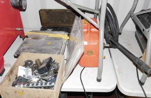 Tools, comprising a Clark pressure wash with hose, two metal toolboxes containing hand tools,...