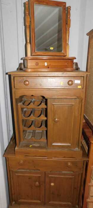 Furniture, comprising a pine table top mirror with drawer below, a small cupboard unit with...