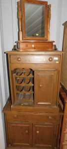 Furniture, comprising a pine table top mirror with drawer below, a small cupboard unit with...