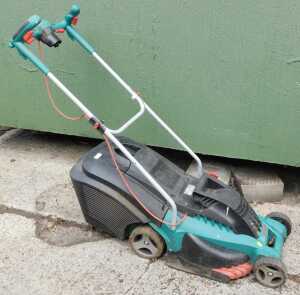 A Bosch electric lawn mower.