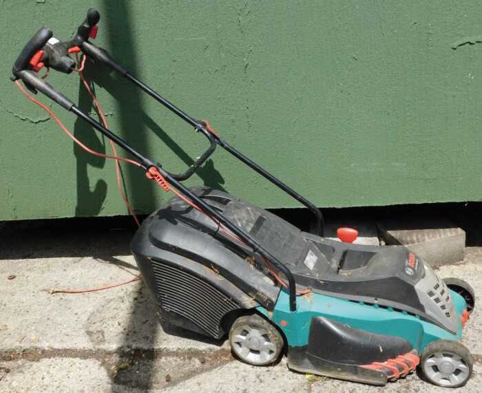 A Bosch electric lawn mower.