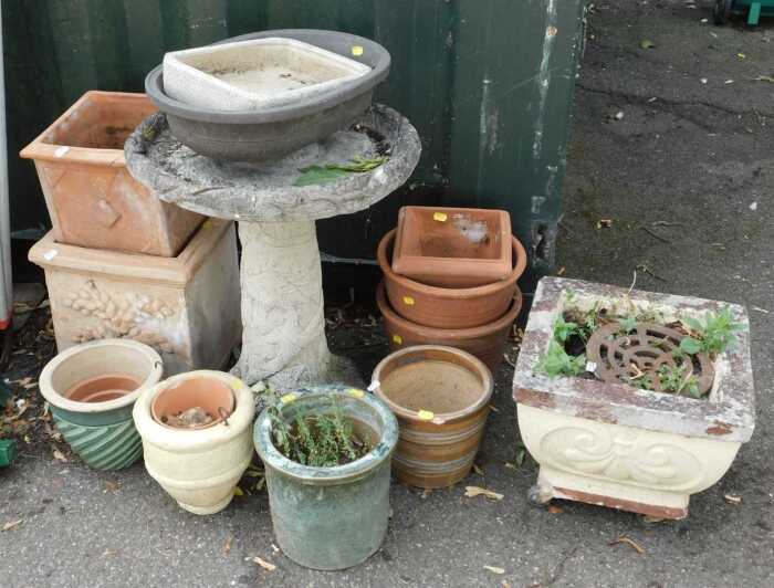 Withdrawn pre sale (to be included BC050826). Garden planters, to include a birdbath, various...