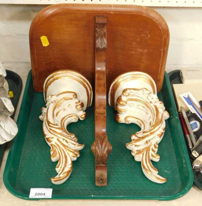 Three antique style Baroque style wall brackets, two finished in white and gilt. (1 tray)