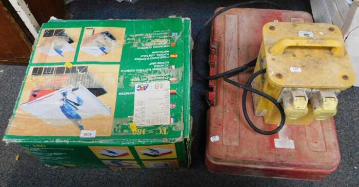 Tools, comprising a boxed tile cutter, three phase power supply a boxed Hilti TE62 large...