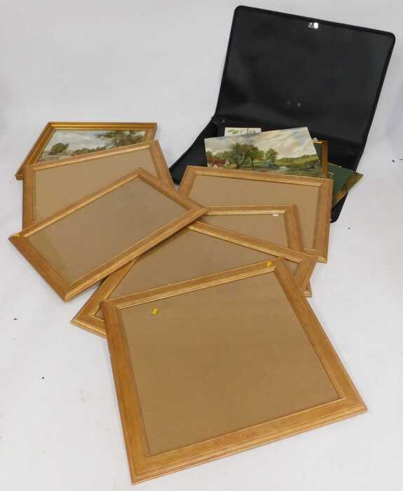 A folio containing various pictures of birds, Boston Stump, etc., and various gilt framed...