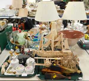 Household items, to include two table lamps, vases, figurine, a large bowl on stand, puzzle work...
