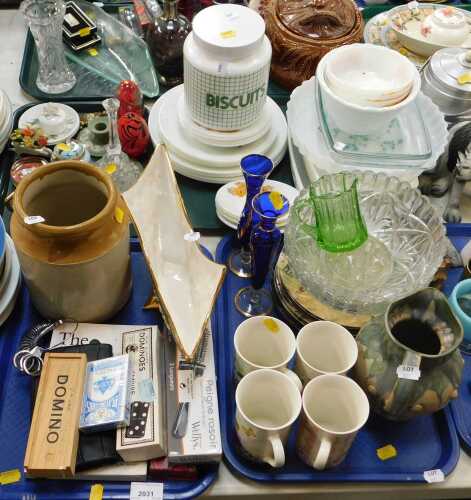 Household ceramics and glassware, etc., to include a boxed hairbrush, playing cards, dominoes, a...