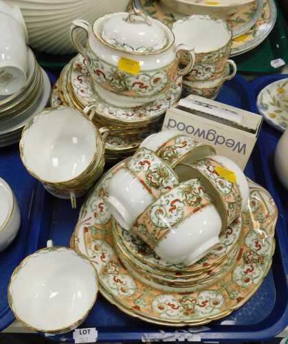 A Doulton Burslem part tea set, to include cake plates, saucers, cups, lidded sugar, etc. (1 tray)