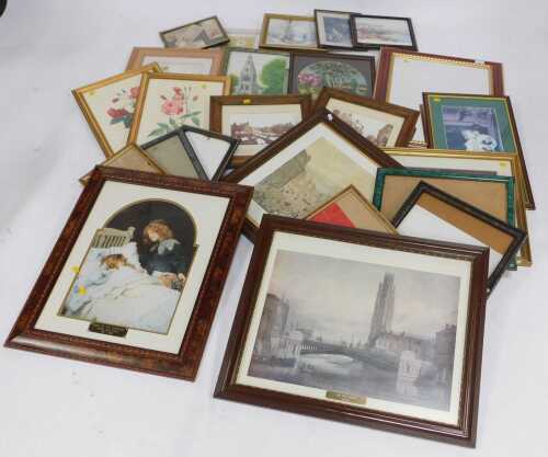 Pictures, prints and mirrors, various pictures and prints, interior scenes, landscapes, still...