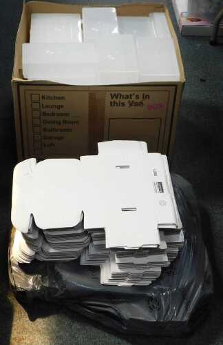 Packing material, to include plastic boxes with sections to centres, cardboard boxes in profile....