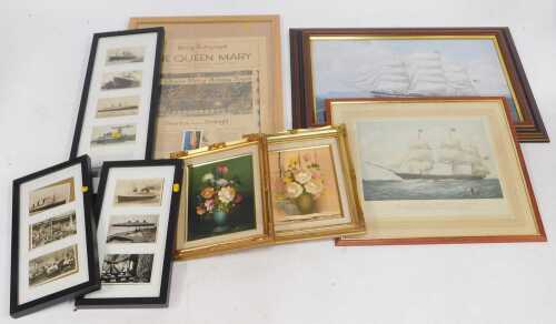 Pictures and prints, mostly marine scenes.