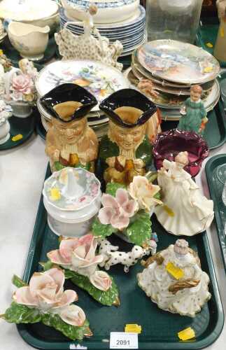 Ceramics, to include character jugs by Wood and Sons, ceramic lidded pots, a cranberry glass...
