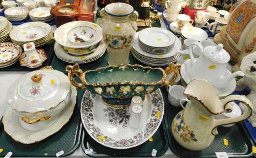 Ceramics, comprising a large salad or fruit bowl, a large vase decorated with flowers, water jug,...