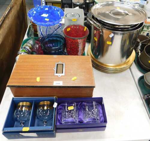 Household wares, to include glassware, cooking vessels, plates, glassware to include two boxed...
