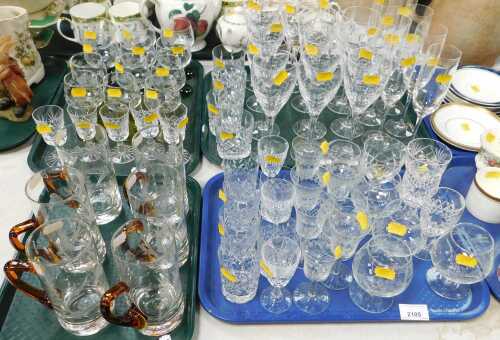 Glassware, comprising cut glass brandy glasses, wines, champagne flutes, small sherry glasses,...