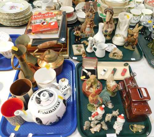 Ceramics and household items, comprising teapots, animal figures, money box, pictures and prints,...