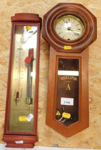 A regulator, with Roman numerals to chapter ring, and a storm glass barometer, in case.