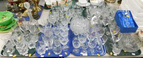 Glassware, to include cut glass and pressed glass wine glasses, champagne flutes, tumblers,...