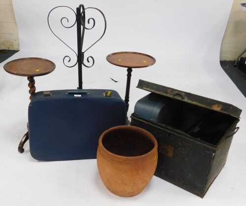 Household items, comprising occasional tables, one with barley twist support terminating in...