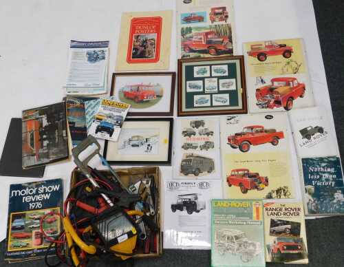 Tools, comprising car jump leads, a large site lamp, hand tools including spanners, screwdrivers,...