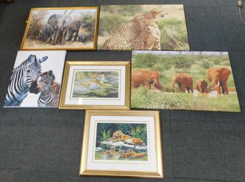 Pictures and prints, comprising large canvas pictures of animals, etc. (6, contents under 1 table)