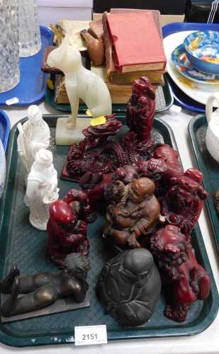 Oriental style figures, to include a small female statuette, resin figures, two blanc de chine...