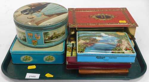 A selection of tins, including Riley's Toffee, Abarth Tobacco, etc. (1 tray)