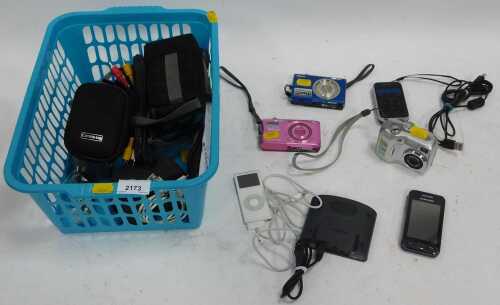 Cameras, to include two Nikon Coolpix digital cameras and another, together with an IPod, TomTom...