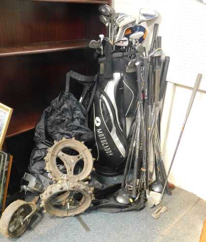 Golf clubs, to include Cobra, RBZ, etc., one golf bag, one trolley and loose clubs.