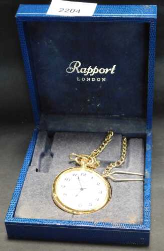 A Rapport London quartz pocket watch, with chain, boxed.
