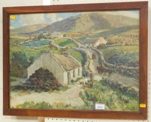 After JH Craig. Village scene depicting cottages and figures, print, 55cm x 41cm.