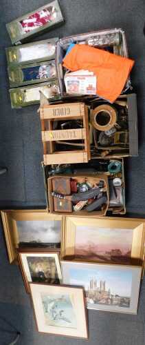 General household effects, to include various dolls, kukri, paperweight, glass bottles,...
