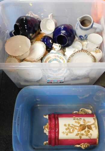 Ceramics, to include part tea wares, plates, cups, etc. (2 boxes, under one table)