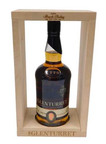 A bottle of The Glenturret 1986 single malt whisky, case number 328, bottle number 59, strength...