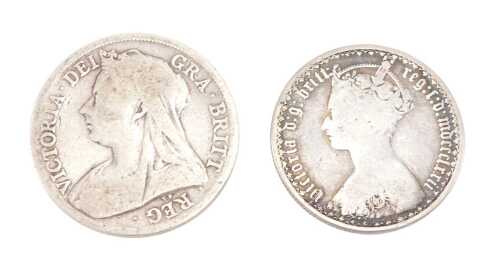 Coins. A Victorian gothic florin 1872 and a half crown 1896. (2)