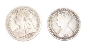 Coins. A Victorian gothic florin 1872 and a half crown 1896. (2)
