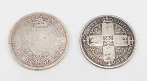 Coins. A Victorian gothic florin 1872 and a half crown 1896. (2) - 2
